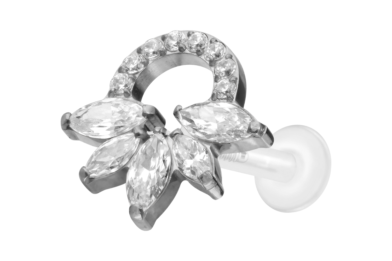 PTFE Labret Piercing mit Innengewinde + Titan-Aufsatz KRISTALLRASSEL